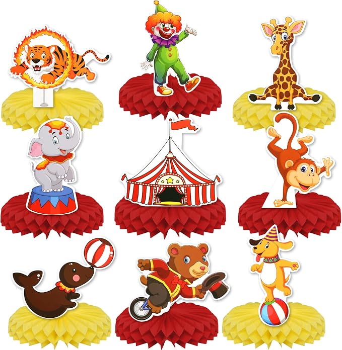 Carnival Circus Honeycomb Centerpieces, KSKSPE 9Pcs Carnival Circus Party Table Centerpieces Carnival Circus Birthday Decorations Carnival Theme Party Table Decoration for Carnival Circus Supplies