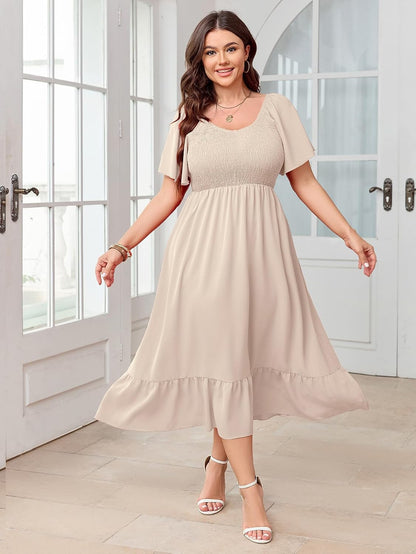 SCOMCHIC Women's Plus Size Summer Dress Casual Short Sleeve Scoop Neck Maxi Dress Smocked Ruffle Boho Flowy Long Dresses.