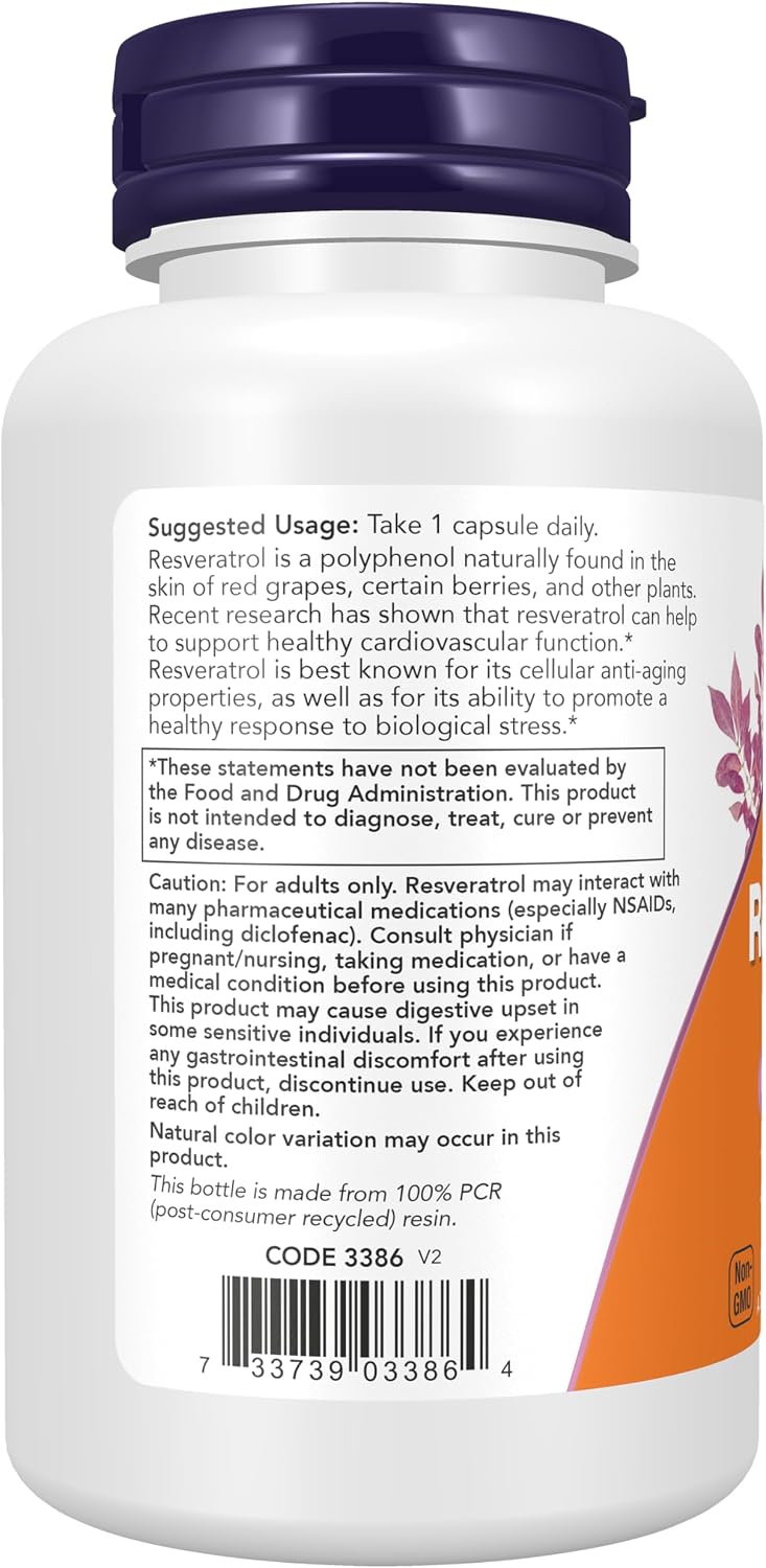 NOW Foods Supplements, Extra Strength Resveratrol 350mg, Natural Trans Resveratrol from 700 mg Japanese Knotweed Extract, 60 Veg Capsule