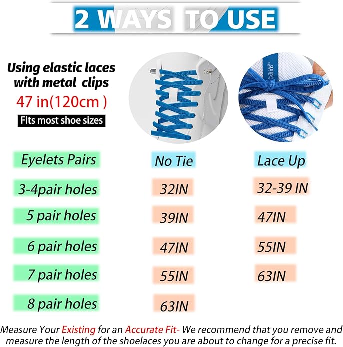2 Pairs Elastic Tieless Shoe Laces for Sneakers, No Tie Shoelaces for Adults and Kids