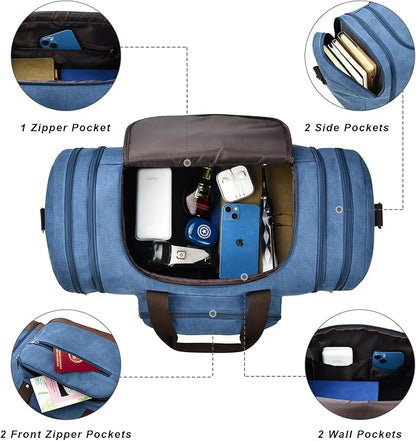 Litvyak Duffle Bag for Travel, 50L Canvas Travel Duffel Bags Overnight Weekend Gym Carry On Luggage Bag for Men & Womenn(Blue)