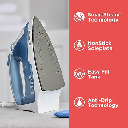 BLACKDECKER Easy Steam Compact Iron for Clothes, Automatic Shutoff, Nonstick Plate, Light Weight, 1200 Watts