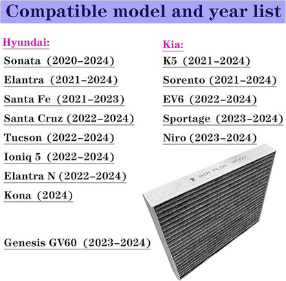 GF727 Cabin Air Filter for 2022-2024 Hyundai Tucson,Santa Cruz,Ioniq 5,Elantra N, 20-24 Sonata, 21-24 Elantra, 21-23 Santa Fe, 21-24 Sorento,K5, 22-24 EV6, 23-24 Niro,GV60, Fits 97133 - L1000 (2 Pack)
