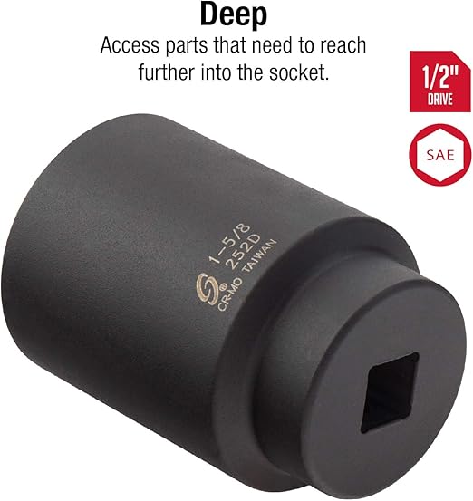 SUNEX TOOLS 252D 1/2-Inch Drive by 1-5/8-Inch Deep Impact Socket