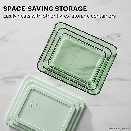 Pyrex Year of Color (3-Pack) Tinted Rectangular Glass Food Storage Containers Set, (3, 6  11 Cup) Meal Prep Containers With BPA-Free Lids, Dishwasher  Microwave Safe, Green