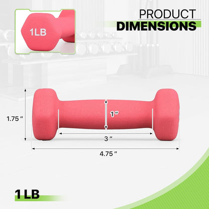 Neoprene Coated Dumbbell Hand Weights Set Ц 1LB, 2LB, 3LB, 5LB Pairs for Strength Training and Home Workouts, Hex Shape for Stability and Non-Slip Grip