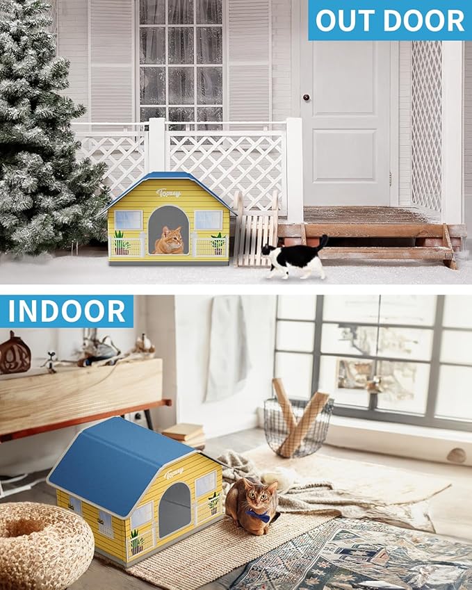 Toozey Large Outdoor Heated Cat House, Weatherproof Outdoor Cat House for Winter with Pet Heating Pad, Safe Feral Outside Pet House, Suitable for Several Cats or Small Dogs, Warm Heated Cat Shelter