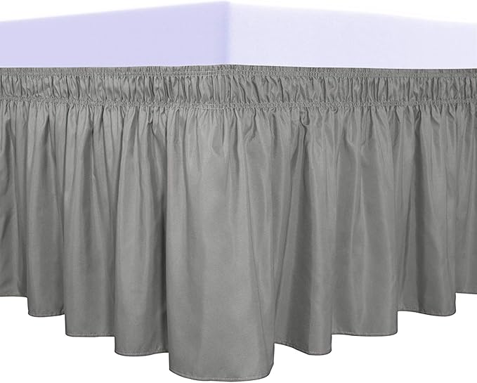 PureFit Wrap Around Ruffled Bed Skirt with Adjustable Elastic Belt - 18 Inch Drop Easy to Put On, Wrinkle Free Bedskirt Dust Ruffles, Bed Frame Cover for Queen, King and C-King Size Beds, Gray
