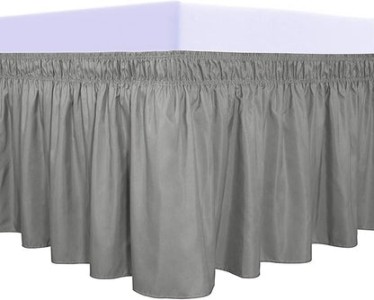 PureFit Wrap Around Ruffled Bed Skirt with Adjustable Elastic Belt - 18 Inch Drop Easy to Put On, Wrinkle Free Bedskirt Dust Ruffles, Bed Frame Cover for Queen, King and C-King Size Beds, Gray