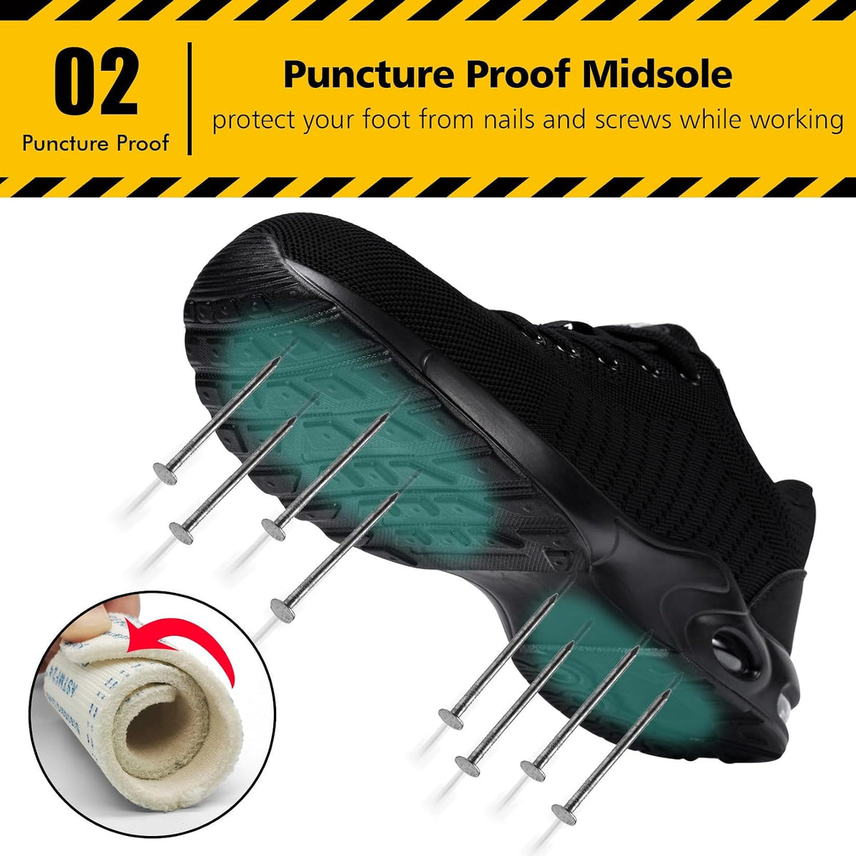 Steel Toe Shoes for Women Lightweight Safety Shoes Air Cushion Comfortable Slip Resistant Indestructible Womens Puncture Proof Work Sho
