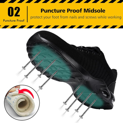 Steel Toe Shoes for Women Lightweight Safety Shoes Air Cushion Comfortable Slip Resistant Indestructible Womens Puncture Proof Work Sho