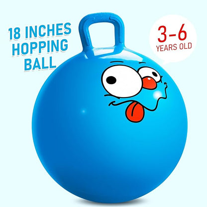 UC Planet Hopper Ball 18 inches Bouncy Ball with Handle for Kids Age 3-6 Hoppity Hop Sit and Bounce Jumping Hopping Ball with Pump and Gift Box Great Gift for Birthday Christmas, Blue