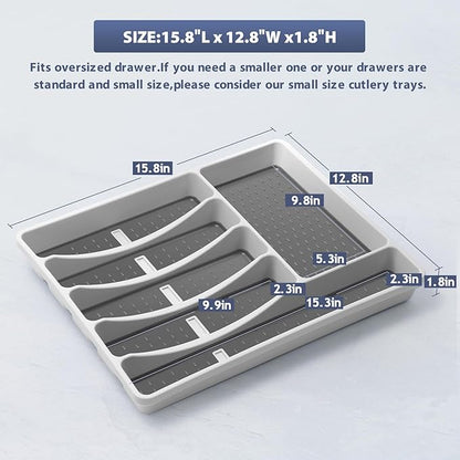 Silverware Organizer with Cutlery Icons,Silverware Tray for Kitchen Drawer,Plastic Flatware Tableware Cultery Drawer Organizer Utensil Organizer with Non-slip TPR Linings,6-Compartment