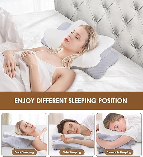 Cervical Pillow for Neck  Shoulder, Ergonomic Contour Memory Foam Pillows for Sleeping with Washable Pillowcase, Cooling Neck Support Pillow for Side Back Stomach Sleeper-Grey-Standard Size