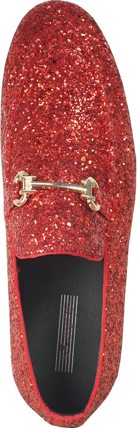 bravo! Men Dress Shoe Prom Slip-on Loafer Lace-up Oxford Cap Toe Metallic Glitter for Wedding Prom Black Blue Green Gold Pink Pewter Purple Silver Red
