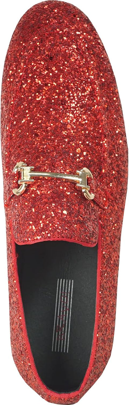 bravo! Men Dress Shoe Prom Slip-on Loafer Lace-up Oxford Cap Toe Metallic Glitter for Wedding Prom Black Blue Green Gold Pink Pewter Purple Silver Red