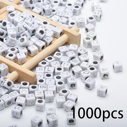 1000pcs Acrylic Small Letter Beads Cube Letter Beads Acrylic Letter Alphabet for Jewelry Making Alphabet Beads (White/Silver)