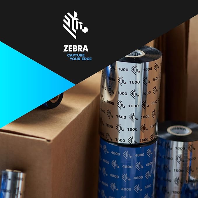 Zebra Standard Black Wax Ribbon for Industrial Thermal Transfer Printers 4.33 in Wide 1476 ft Long 1 in Core Pack of 6 Rolls Compatible with Multiple Models 10031729SP