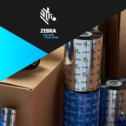 Zebra Standard Black Wax Ribbon for Industrial Thermal Transfer Printers 4.33 in Wide 1476 ft Long 1 in Core Pack of 6 Rolls Compatible with Multiple Models 10031729SP