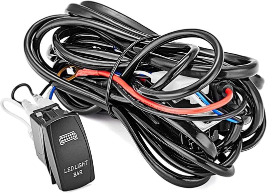 Mofun Universal 1 Lead LED Light Bar Wiring Harness Kit Rocker Switch 40A 12V On Off Power Relay Blade Fuse Compatible with Off Road Boat Truck