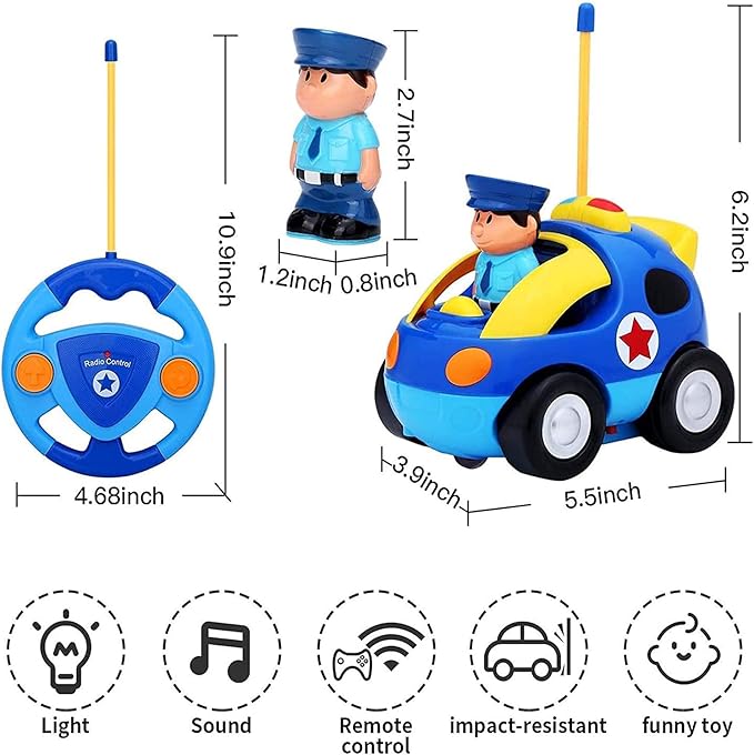 Liberty Imports My First Cartoon RC Remote Control Cars for Toddlers Ages 1-3, Radio Control Toy for Baby, Kids 18 Months (Police Car)