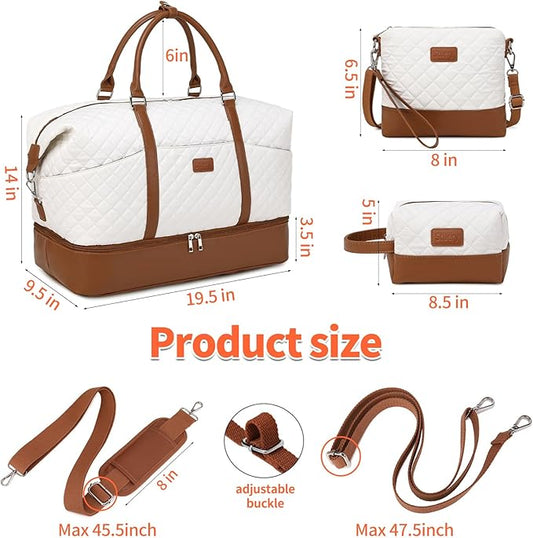 Weekender Bags for Women with Toiletry Bags Large Overnight Bags Travel Duffel Bag Carry On Shoulder Weekend Tote with Shoe Compartment and Wet Pocket for Girls Airplane Traveling, Gym