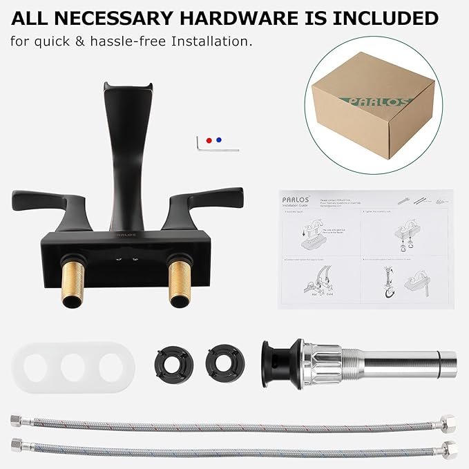 PARLOS Waterfall Spout 2 Handles Bathroom Faucet with Metal Pop-up Drain and Faucet Supply Lines, Oil Rubbed Bronze, Doris 14069