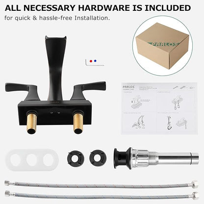 PARLOS Waterfall Spout 2 Handles Bathroom Faucet with Metal Pop-up Drain and Faucet Supply Lines, Oil Rubbed Bronze, Doris 14069