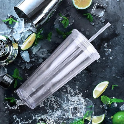 Water Bottle, 650ml Ice Coffee Cups, Clear Tumblers with Lid and Straw, Clear Tumbler, Reusable Plastic Cups for Ice Water Juice Tea Milk