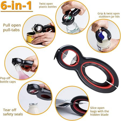 Bottle Opener Set,2Pcs Inclinding 5-in-1 and 6-in-1, Can, Soda, and Jar Openers, Twist Off Lid  Jar Opener for Seniors and Arthritic Hands (White Purple)