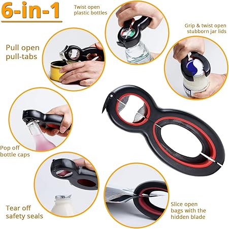 Bottle Opener Set,2Pcs Inclinding 5-in-1 and 6-in-1, Can, Soda, and Jar Openers, Twist Off Lid  Jar Opener for Seniors and Arthritic Hands (White Purple)
