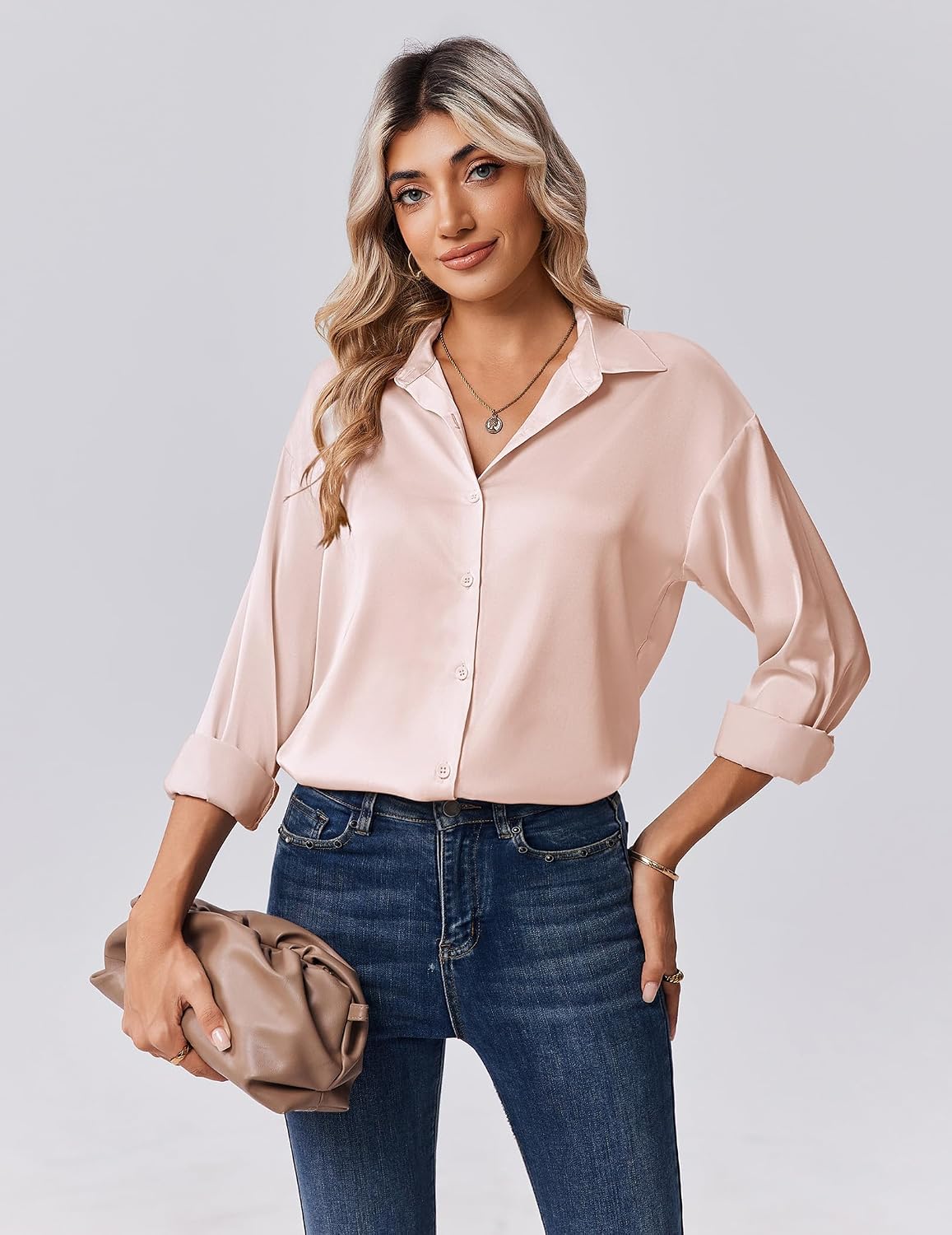 Zeagoo Womens Tops Long Sleeve Satin Silk Button Down Shirts Casual Business Dressy Blouses Fall Clothes .
