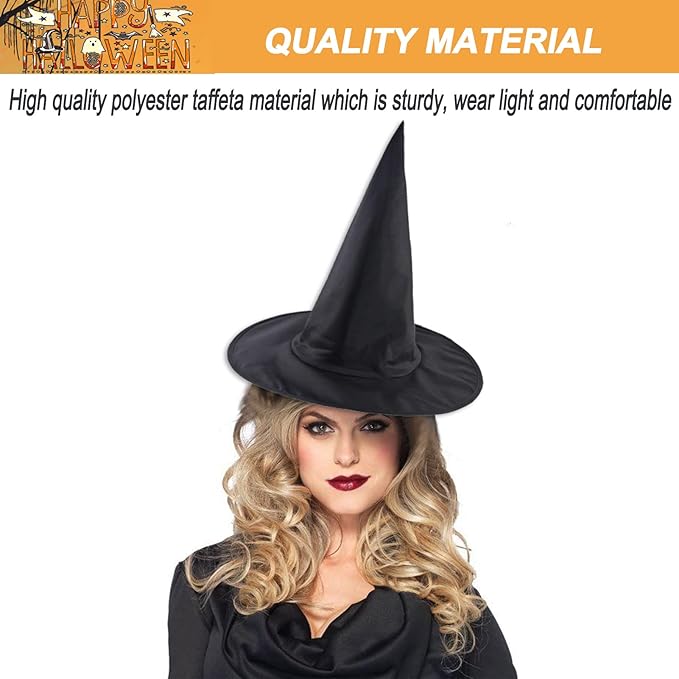 Halloween Costume Witch Hat, Cap Decoration Accessory with Hanging Rope for Halloween Yard Decor Holiday Party Favor