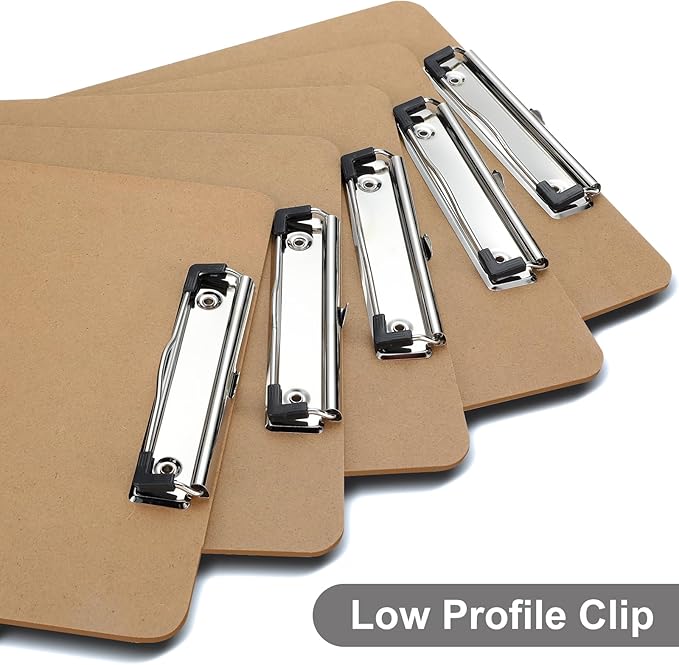 Wood Clipboards Set of 4, Letter Size Hardboard Clip Board 8.5x11 for Classroom, Students, Kid, A4 Standard Size 9" x 12.5" with Low Profile Clip, Office  School Supply