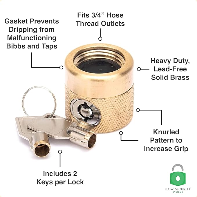 The FaucetLock | Heavy Duty Brass Construction | Prevents Water Theft & Secures Outdoor Bibbs | Promotes Water Conservation | Keyed Randomly | FSS 50 | 1 Pack
