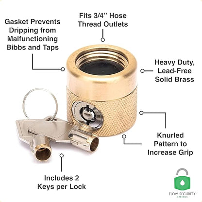 The FaucetLock | Heavy Duty Brass Construction | Prevents Water Theft & Secures Outdoor Bibbs | Promotes Water Conservation | Keyed Randomly | FSS 50 | 1 Pack