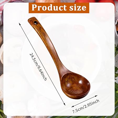 Wooden Ladle Long Handle Spoon For Soup Deep Serving Spoon Large Kitchen Teak Ladles For Cookware Versatile Utensil 10 Inch Smooth Finish Lightweight Natural Texture
