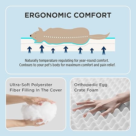 Bedsure Cooling Dog Bed for Crate - Large Orthopedic Waterproof Puppy Beds with Removable Washable Cover, Egg Crate Foam Pet Mat, Suitable for Pet Up to 50 lbs
