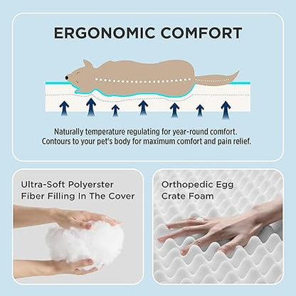 Bedsure Cooling Dog Bed for Crate - Large Orthopedic Waterproof Puppy Beds with Removable Washable Cover, Egg Crate Foam Pet Mat, Suitable for Pet Up to 50 lbs
