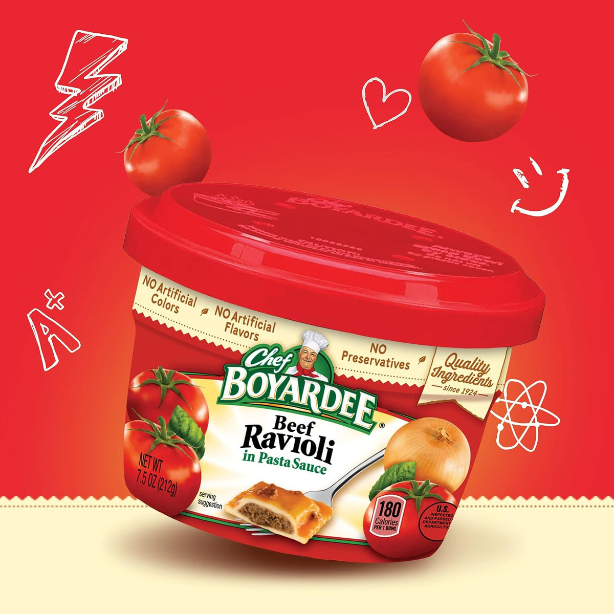 Chef Boyardee Beef Ravioli in Pasta Sauce, Microwave Food, 7.5 OZ Microwaveable Bowl (12 Bowls)