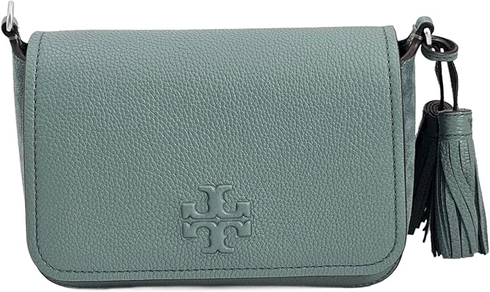 Tory Burch 149975 Thea Arctic Green WIth Silver Hardware Mixed Materials LeatherSuede Women's Flap Crossbody Bag