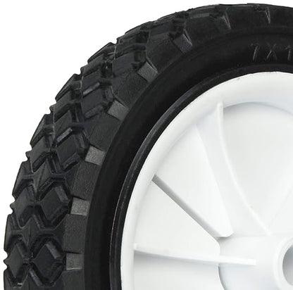 Shepherd Hardware 9611 7-Inch Semi-Pneumatic Rubber Replacement Tire, Plastic Wheel, 1-12-Inch Diamond Tread, 12-Inch Bore Offset Axle,White
