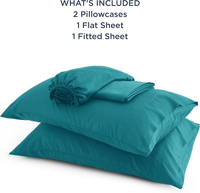 Bedsure Queen Sheet Set, Cooling Sheets for Queen Size Bed Set, Rayon Derived from Bamboo, Breathable  Soft Deep Pocket Up to 16 Inches, Hotel Luxury Silky Bedding, Bedsheet  Pillowcases, Turquoise