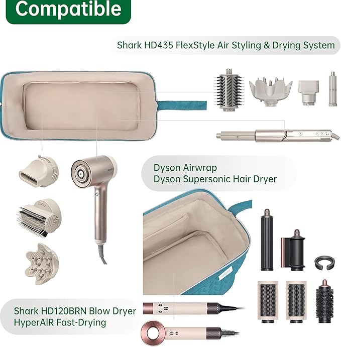 Shark Flex Style Case for Dyson Airwrap Hair Dryer Brush Revlon Hair Tools Travel Bag Carrying Case Flat Curling Iron Organizer (Teal Blue)