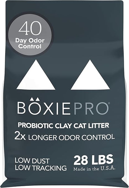 Boxie Probiotic 40 Day Natural Odor Control Cat Litter, 28lb Clumping Clay Kitty Litter