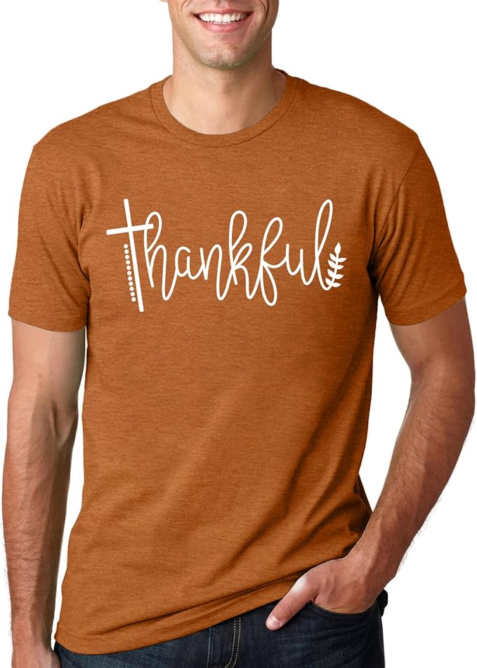 HQP Thanksgiving Shirts for Men: Thankful Grateful Blessed T Shirt Fall Pumpkin Graphic Tees Tops
