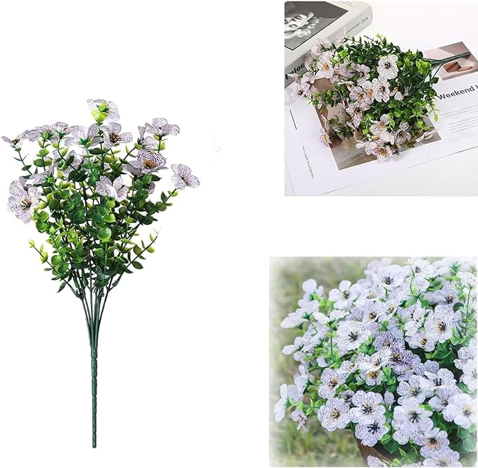 Arisefrom Flowers, Arisefrom Artificial Flowers, Arisefrom Artificial Outdoor Flower, Rainproof Uv Resistant, Lifelike Colorful Daisy Eucalyptus (White, Fill 1 Pot (120 Flowers))
