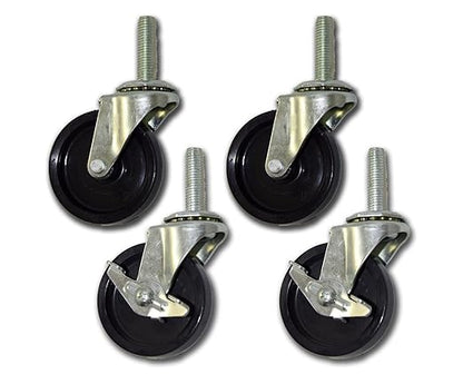 2-1/2" Polypropylene Caster with 3/8" x 1-1/2" Threaded Stem (4 Pack; 2 with Side Brake)