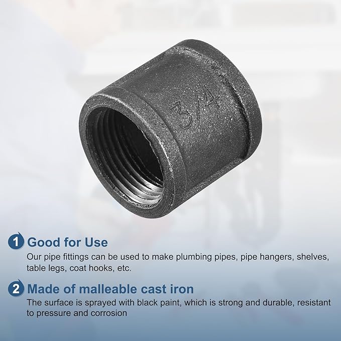 uxcell 1"(25mm) Pipe Fitting Coupling, Cast Malleable Iron Threaded Pipe Coupling Connector for Vintage Shelf Bracket DIY Furniture Plumbing Pipe, 1Pcs