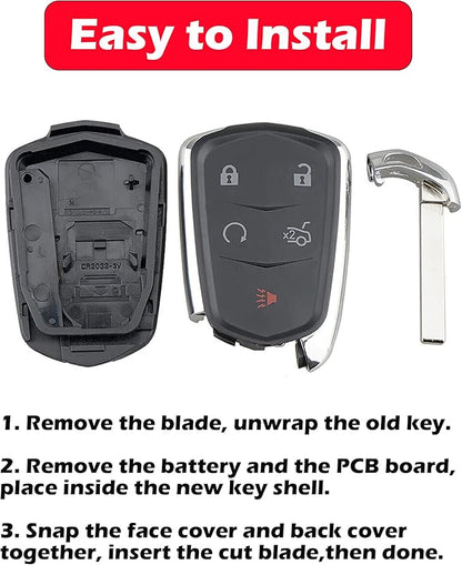 Key Fob Shell for Cadillac ATS CTS XTS 2014-2020, Alliskeys 5-Button Smart Key Case Cover Replacement for Cadillac HYQ2ABHYQ2EB